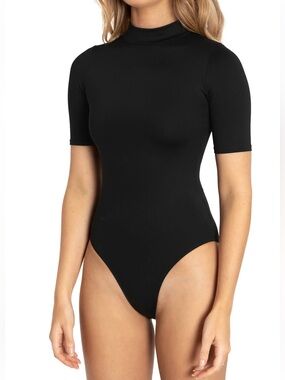 Frame Denim Black Mock Neck Short Sleeve Bodysuit